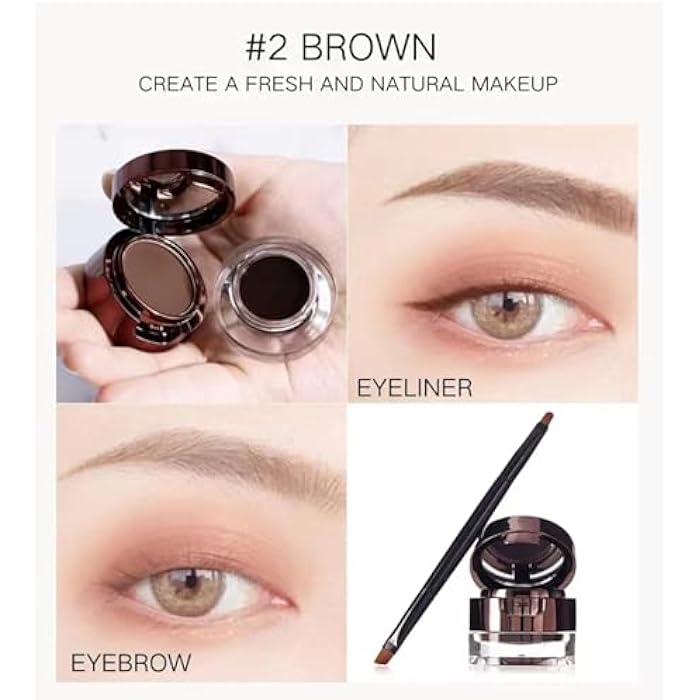 Gel Eyeliner Eyebrow Powder, Black and Brown Waterproof Smudgeproof Long Lasting Makeup Eyeliner Gel with Brush Mirror, 0.49 Ounce, Pack of 2 - Image 4